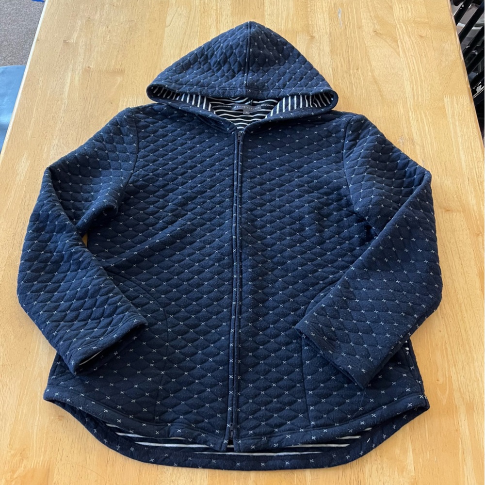 ELLIOTT LAUREN Women's Quilted Zip Front Hoodie Jacket Size M In Blue